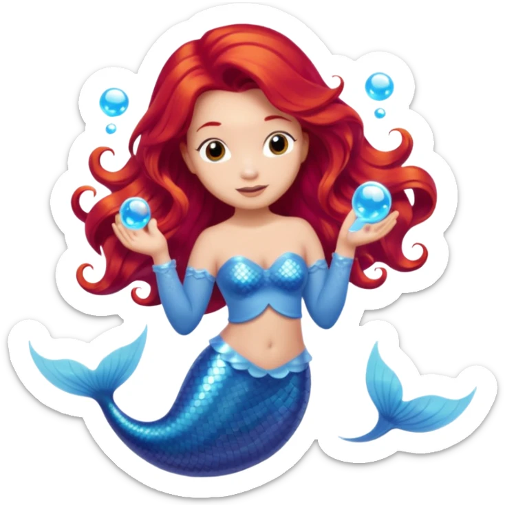 Bubbles the Mermaid from The Wiggles with light skin, long red hair, icy blue outfit sticker