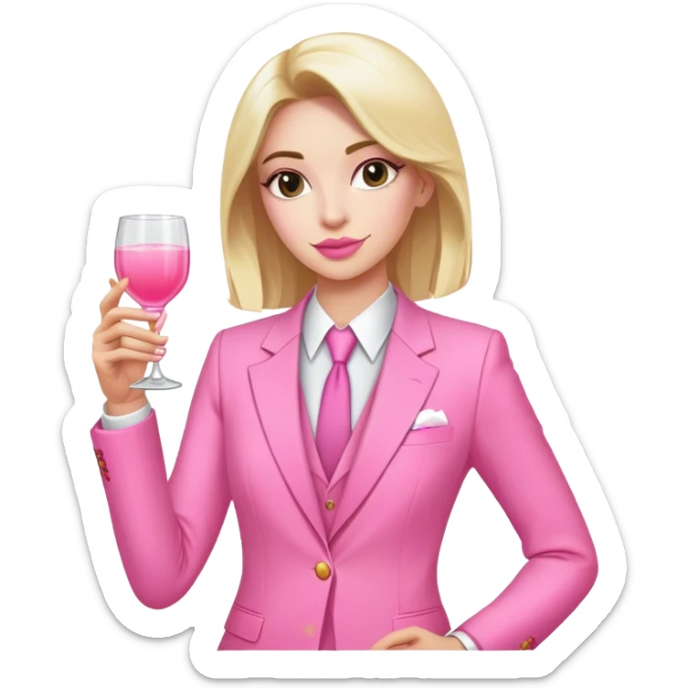 Sam Altman like looking person in all pink suit, with one hand holding a pink tequila drink sticker