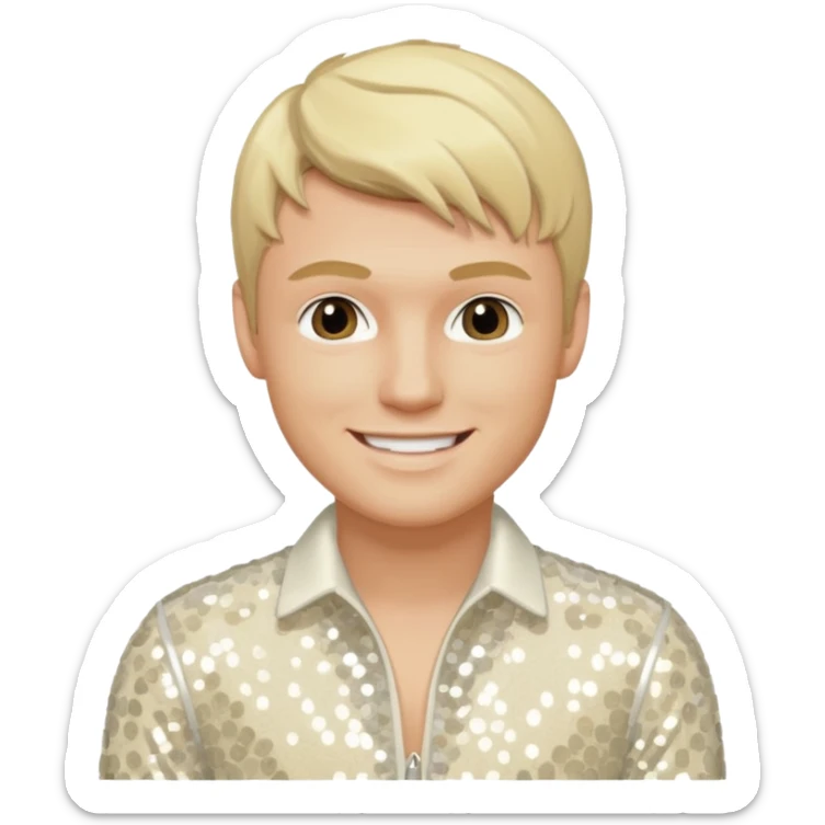 Nick Carter from Backstreet Boys with blonde hair, ivory sequin outfit sticker
