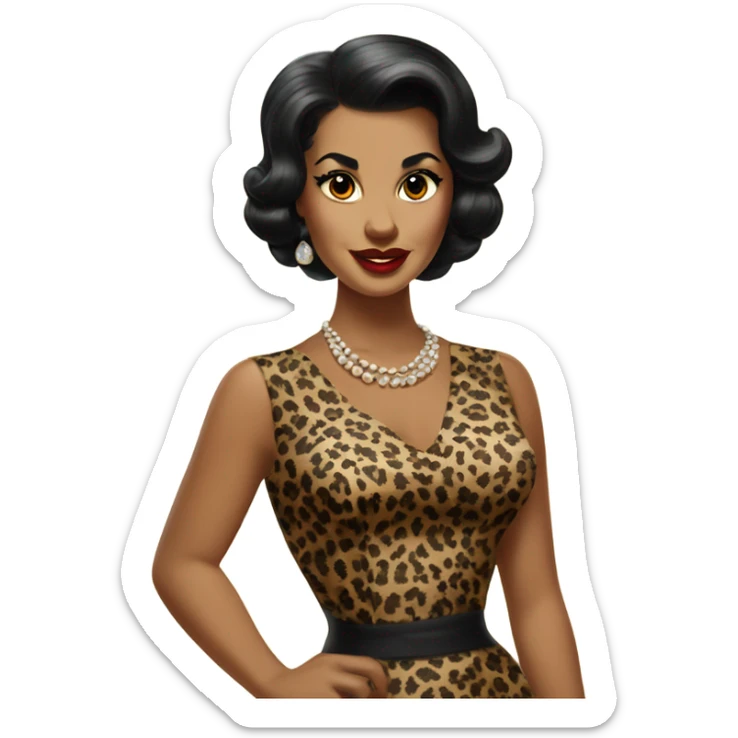 pin up brown woman with black hair in a 50s leopard dress sticker