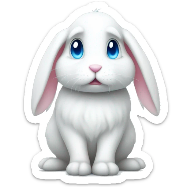 White sad rabbit with candy and blue eyes sticker