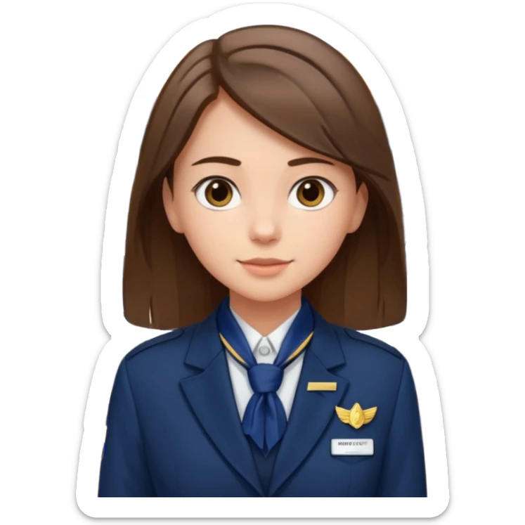 Reception Young girl, straight hair, wearing uniform jacket with hotel name badge, tasteful scarf, stand behind the desk

 sticker