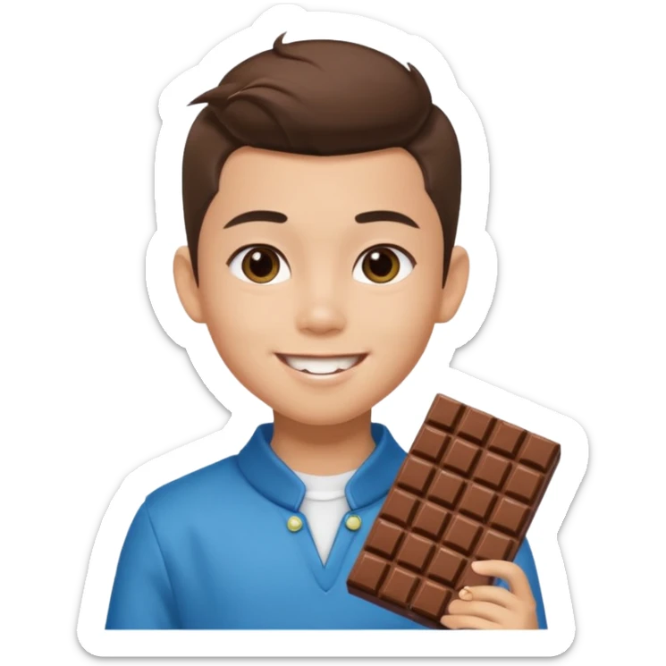 a pretty male bratz asian boy smiling with chocolates with middle part hair sticker