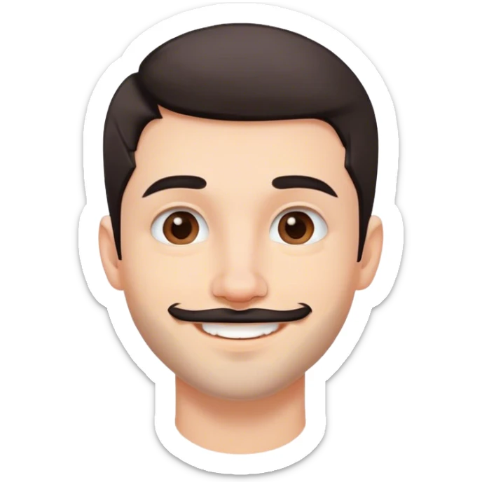 Cute white male, short dark colored hair and facial hair, nose and lip piercing, emo smiling sticker