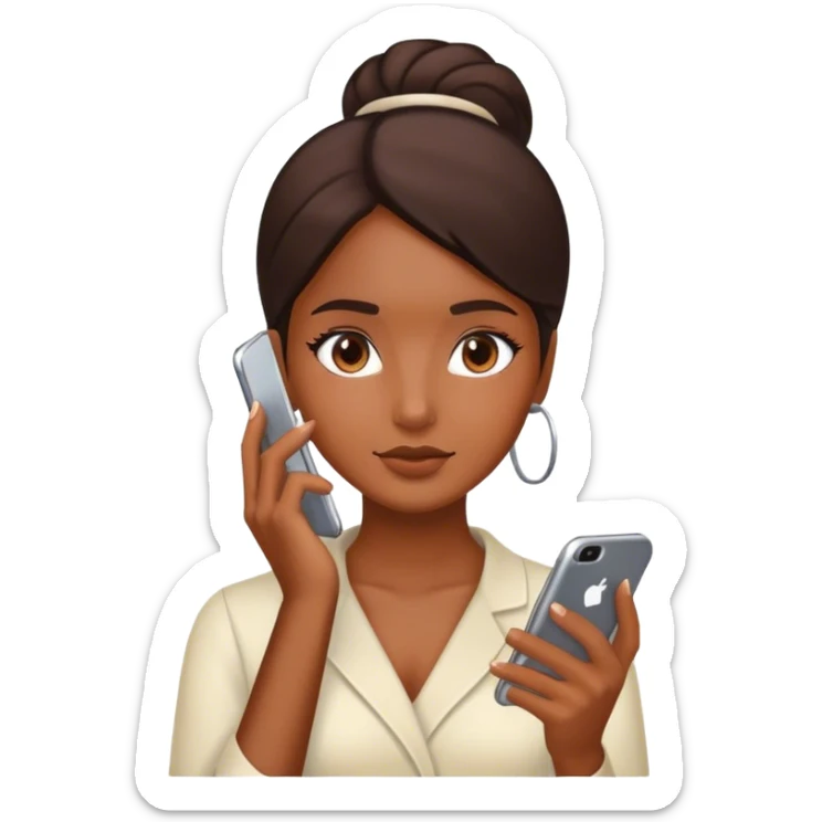 Brown hair girl glass skin skincare on using phone cai sticker