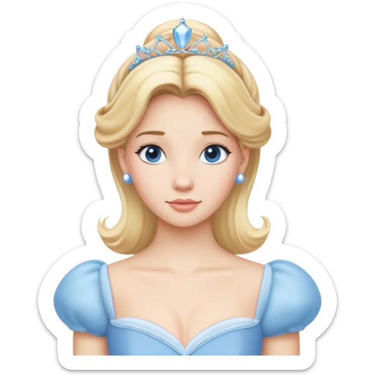 Cinderella from hips up, light blue ballgown, blonde hair, minimal style but clearly recognizable sticker
