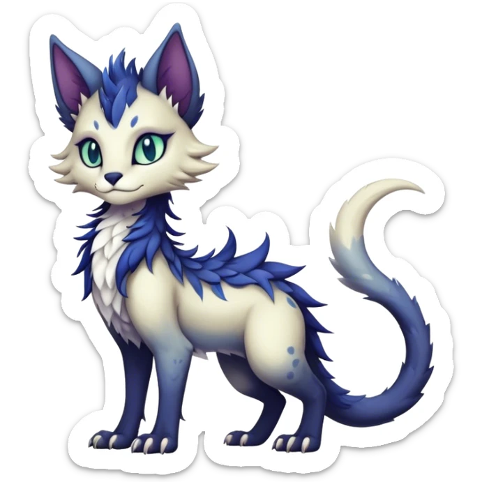 Kawaii dark edgy fantasy ethereal feline-vernid-sergal-fursona animal creature with a tufted tail full body with intricate markings  sticker