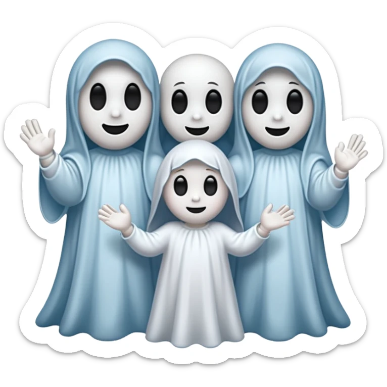 
Mini ghost family holding hands 
 cartoon -style/cute and transparent for a sticker 
 sticker