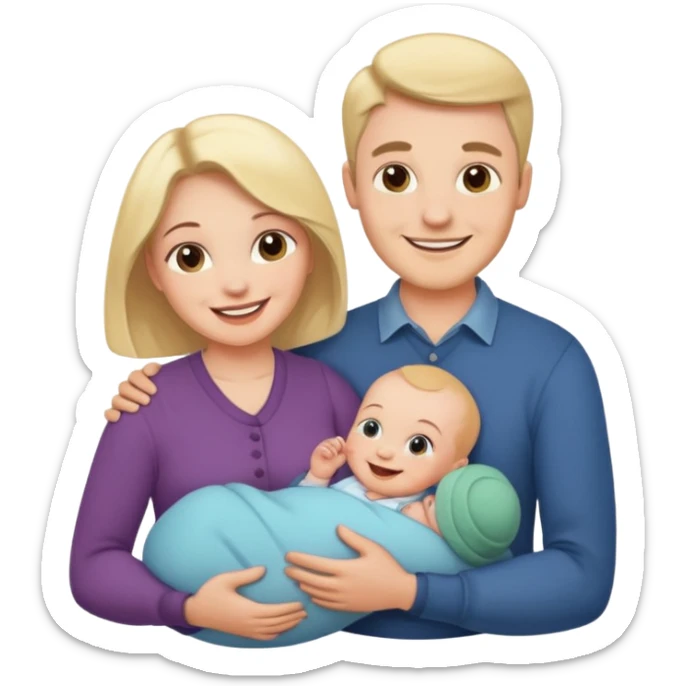 30s couple, man and woman smiling with a baby in the middle, family love sticker