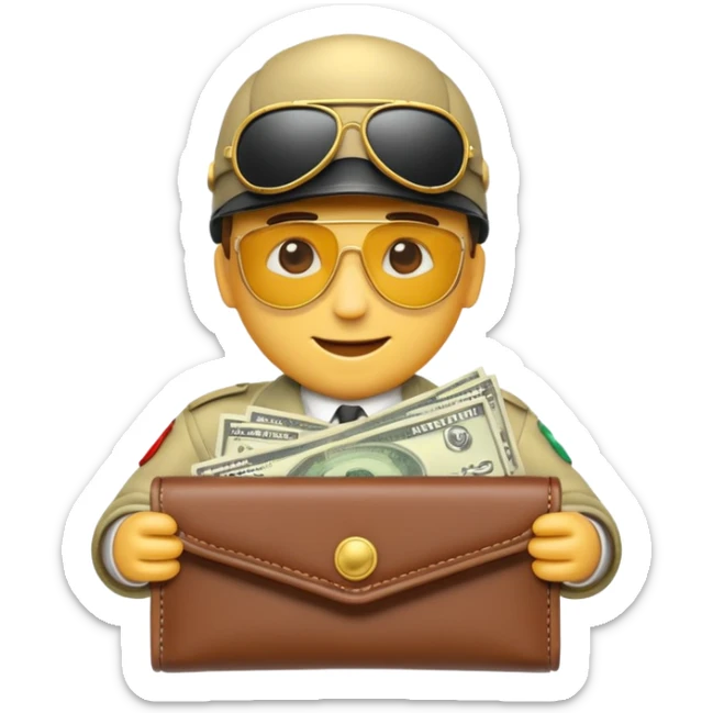 Aviator money emoji, wallet full of cash, casino vibe, premium 3D emoji style, clean, no background
 sticker