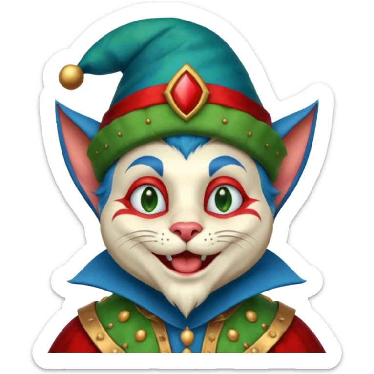 crazy funny colorful cat jolly joker, medieval, vintage, court jester, mac os icon, blue color sticker