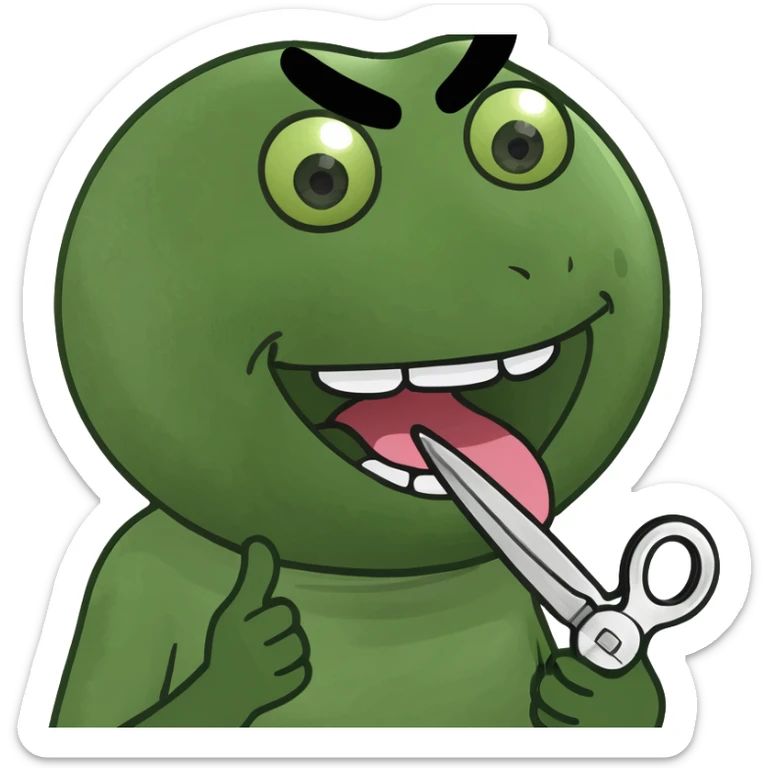 Emoji with scissor hands in front of their mouth with their tongue out sticker