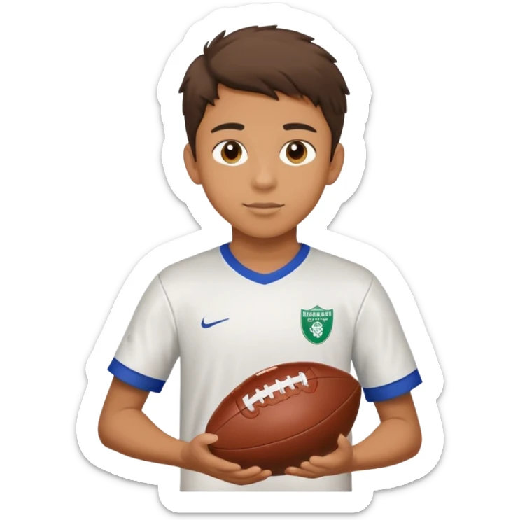 Teen boy holding a football with RBMS on his shirt sticker