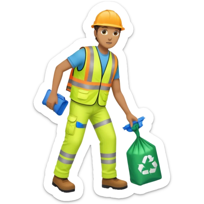 waste-management, neon safety vest, trash picker, cleaning up trash, full body sticker