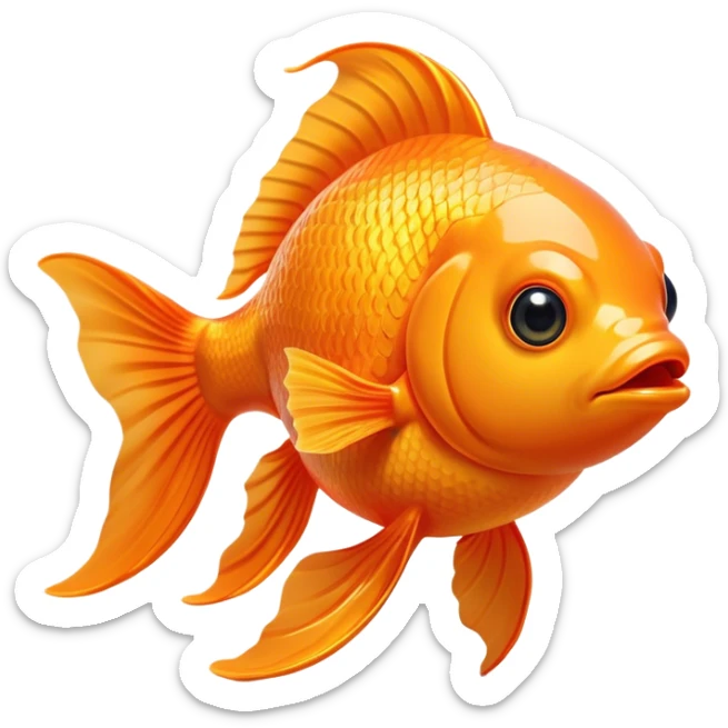 Cinematic Noble Orange Goldfish Portrait Emoji, Poised and regal, with a sleek, streamlined build and a lustrous, vibrant orange body, deep-set soulful golden eyes, Simplified yet sharp and sophisticated features, highly detailed, glowing with a soft, dignified glow, high shine, intelligent and graceful, stylized with an air of aquatic elegance, focused and attentive, soft glowing outline, capturing the essence of a watchful and confident aquatic companion, so majestic it feels as though it could glide out of the screen with effortless authority! sticker
