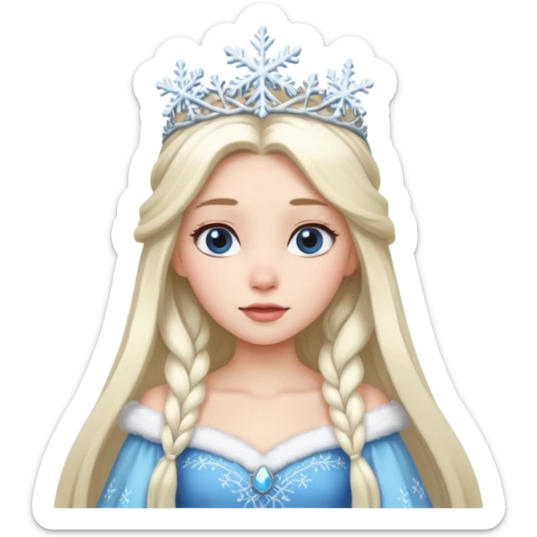 snow princess with long hair wearing snow chirsmas clothes looking at the front sticker