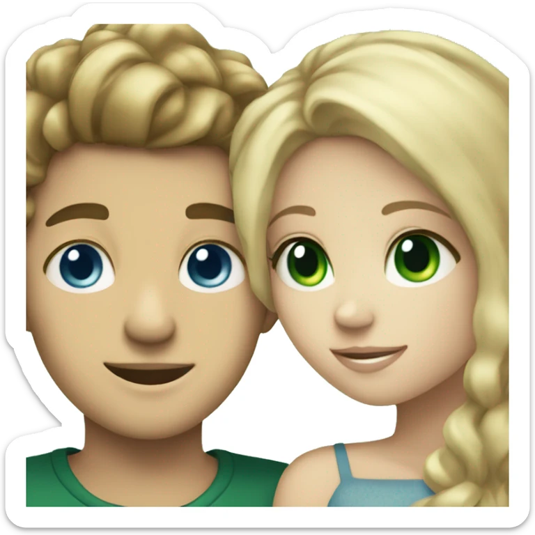 Blonde boy blue eyes  hugging brunette girl with green  eyes sticker