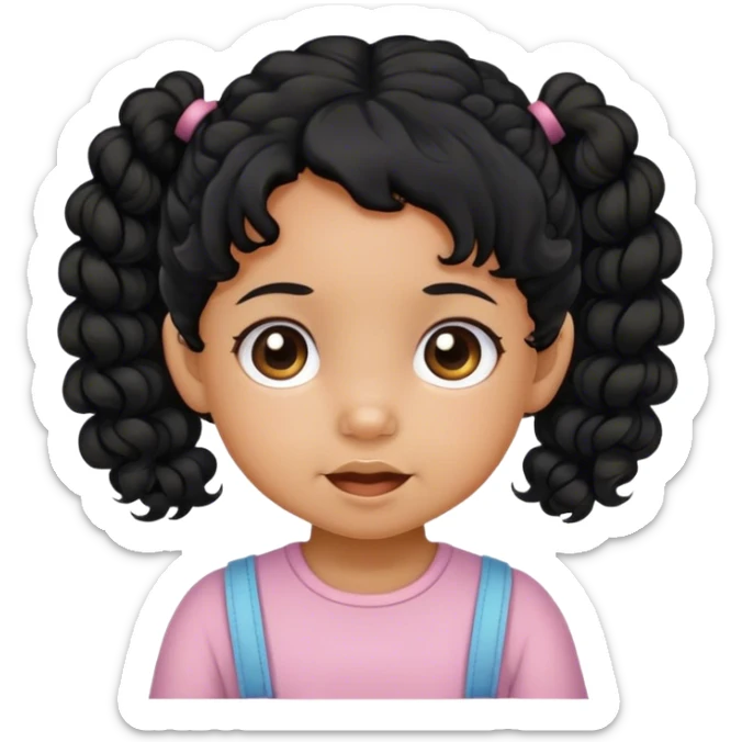 toddler with curly black hair and pigtails with tan skin sticker