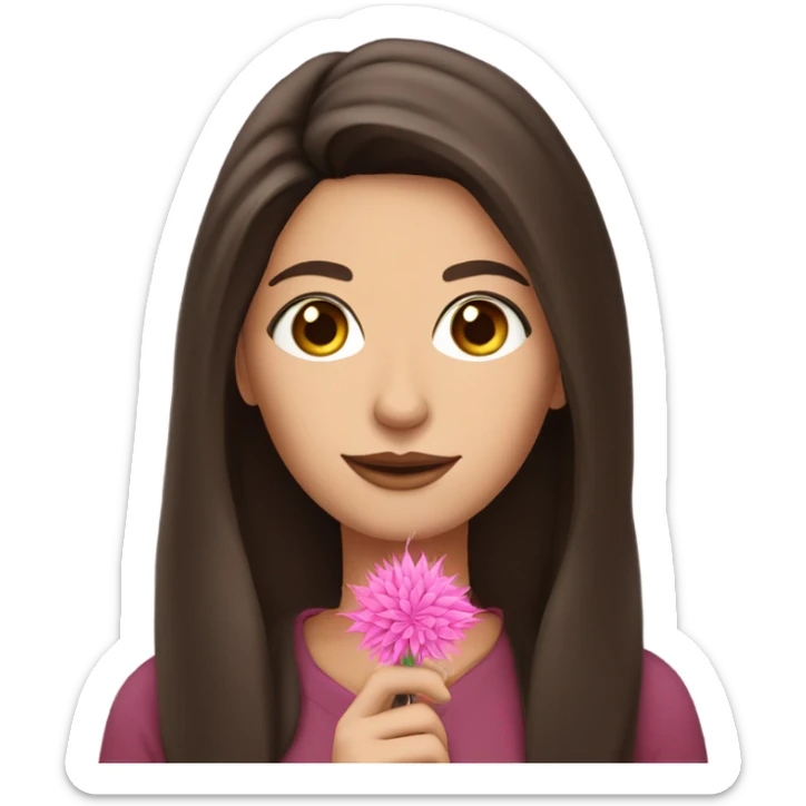 Pretty Brunette woman with brown eyes holding a pink weed pen  sticker