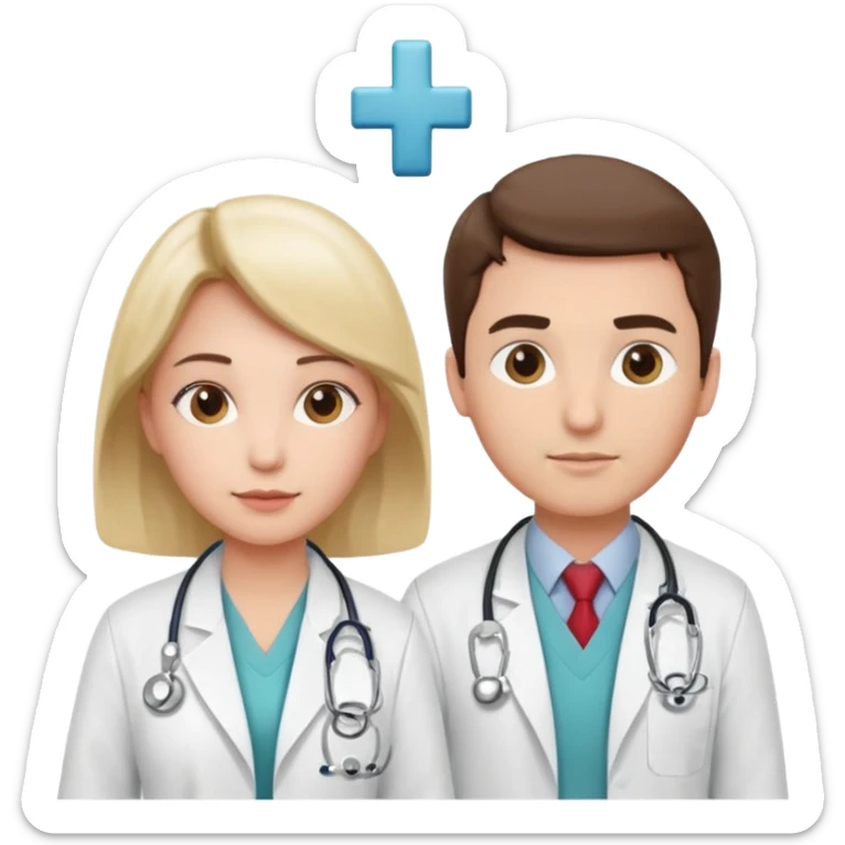 Female doctor and male doctor with medical symbols sticker