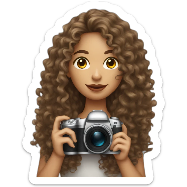 Latin curly hair Female photographer taking a picture light skinned long hair sticker