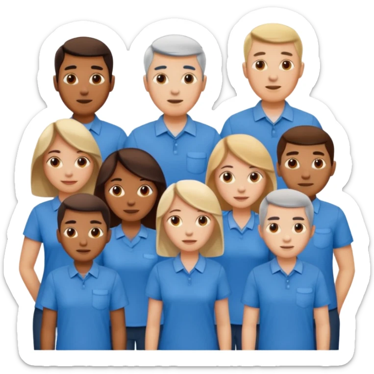 CREA UN EMOJI DE 7 PERSONAS HOMBRES Y MUJERES, CON CAMISA AZUL  sticker