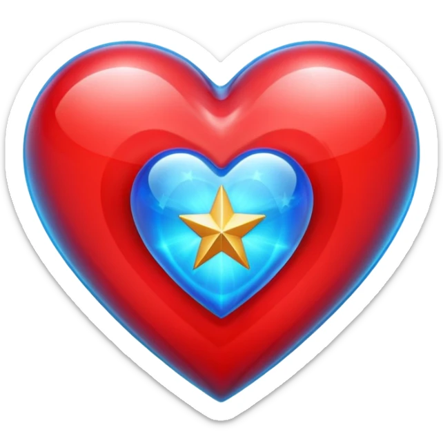 A transparent of a hologram of a red 3D heart with a bright blue star inside sticker