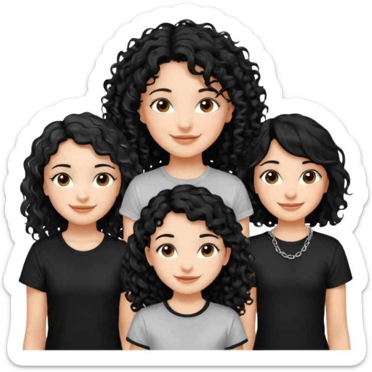 Haz algo relaciono con Disney donde haya quatre chicas con el tono de piel carne, una con el pelo rizado largo, una con el pelo muy corto negro, una con el cabello ondulado mediano y la otra con el pelo negro largo para poner en la parte delantera de la camiseta sticker