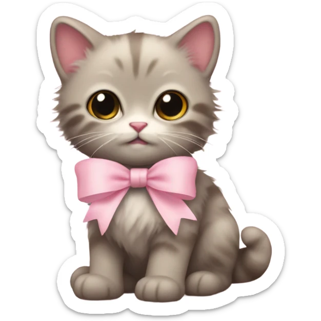 Fuzzy baby cat with light pink bow sticker