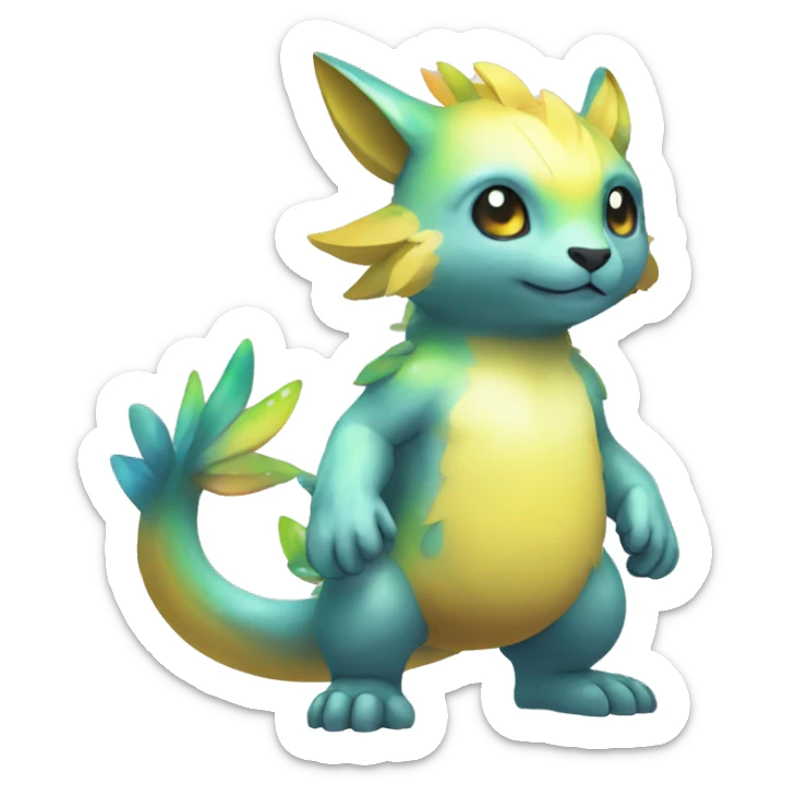 Cute cool shiny colorful fantasy animal hybrid Fakemon full body sticker