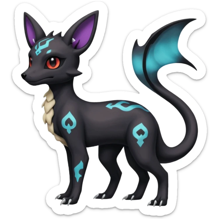 Nebulae Gothic Spooky Umbreon-Salandit-Cubone-Duskull-Noibat-Fakémon-hybrid-creature (full body)  sticker