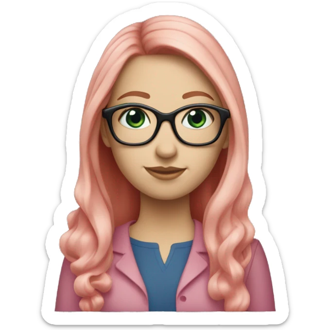White-girl-with-long-hair-red-head-eyes-blue-wearing-glasses-blouse-formal-pink sticker