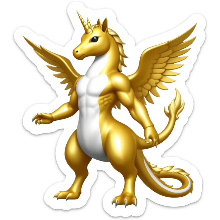Mega neon unicorn dragon hydra hyper rare golden penguin Golden Divine god angel Omni Black and white Super muscular Buff sigma Gigachad cat full body tuxedo colored  sticker