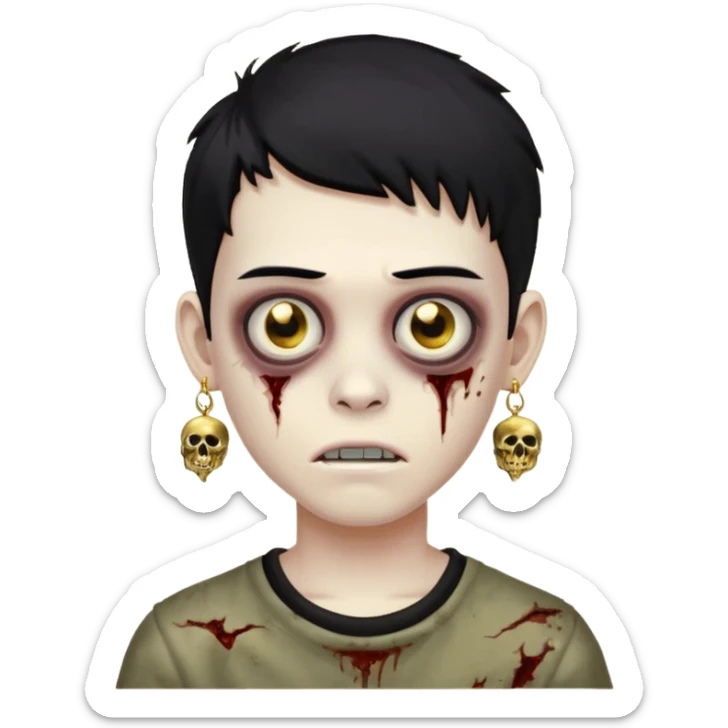 boy zombie teen with black hair and gold earrings  sticker