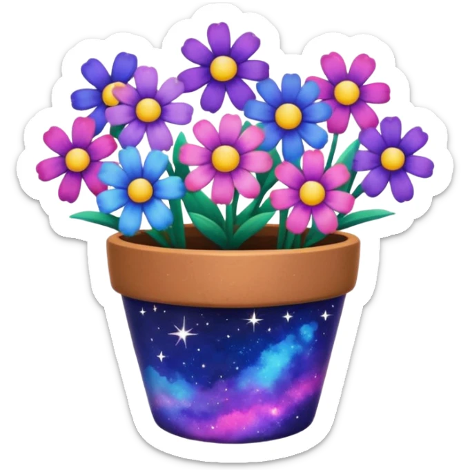 Galaxy Painted flower clay pot of Galaxy Petalled Flowers sticker