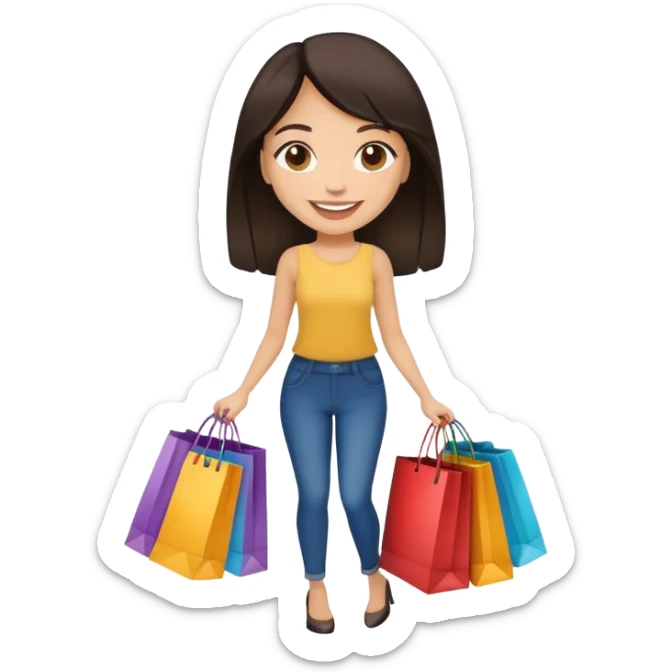 light skin and dark haired girl with shopping bags sticker