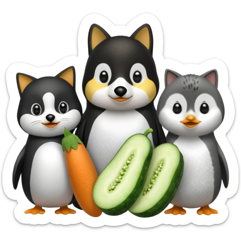 Köpekin yaninda kedi penguen kedinin yaninda üçüde hiyar yesin sticker