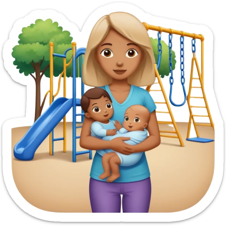 Daycare playground with kids and a woman holding a baby watching kids play sticker