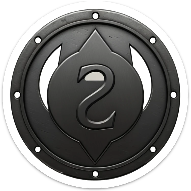 Minimal emoji, gothic metal coin made of black steel, engraved number 2 at the center, ancient industrial aesthetic, worn metal texture, no glow, no neon, flat emoji design, centered, transparent background sticker