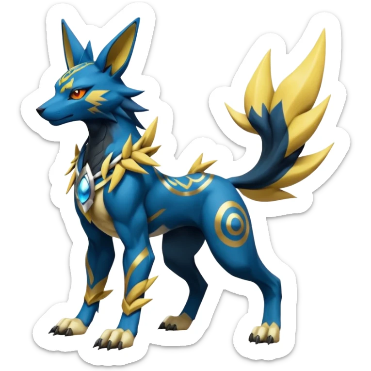 Zeraora-Anubis-Lucario-Umbreon-Renamon-Jolteon-hybrid-fusion-Fakémon-Pokémon-Digimon-creature (full body) sticker