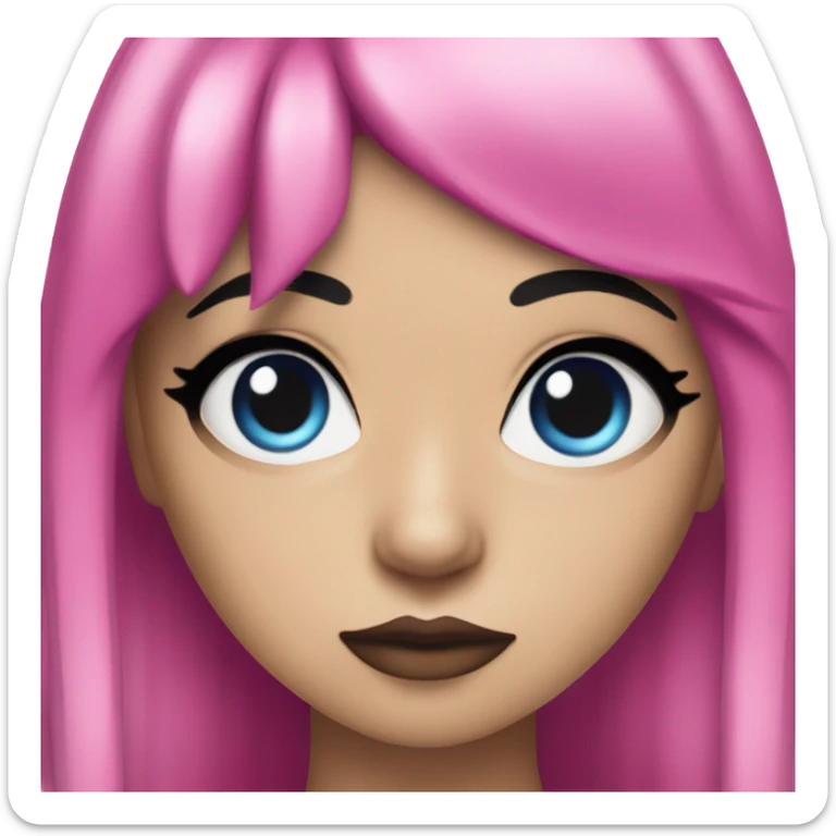 Blue eyed long eye lashes pout blonde and pink hair pale hime gyaru girl, hot pink and yellow split-dyed hair, nose ring, elf ears, dark makeup, punk clothes sticker