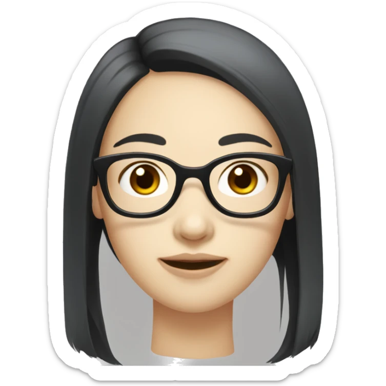 Asian girl with pale skin black straight hair glasses sticker