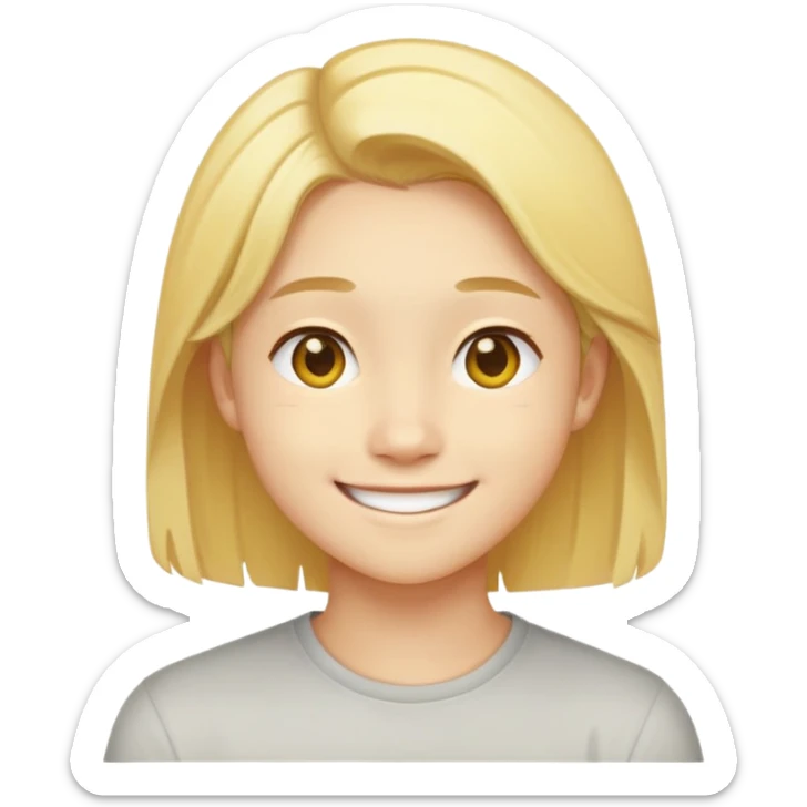 nam 20 tuổi, da vàng, mặt hơi tròn, tóc side part màu vàng, mặt cười tươi vui vẻ sticker