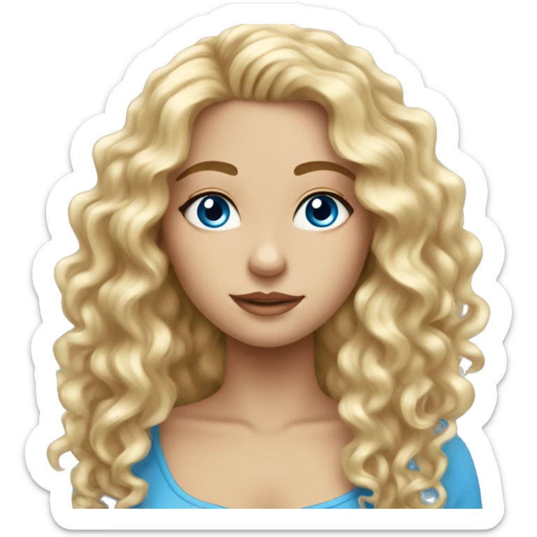 beautiful girl with long curly blonde hair and blue eyes sticker