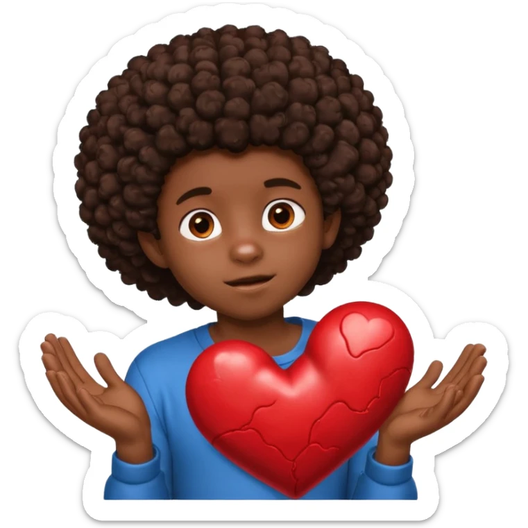 I want a black boy with chocolate skin and a small messy afro holding a heart close to his chest with his hands over the heart as if to present it to someone he loves. I want the words Aja on the heart. sticker