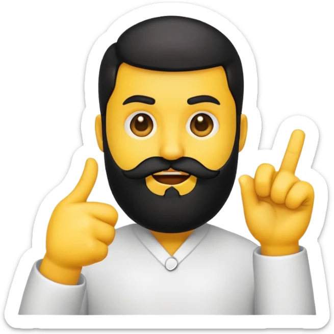 yellow emoji, black beard, mouth to the side, hand gesturing 'no', one eyebrow up sticker