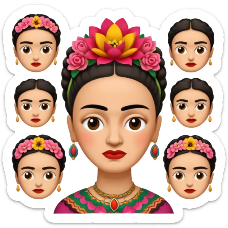 defferent emojis and emoticons of Frida Kahlo in style of her artworks  sticker
