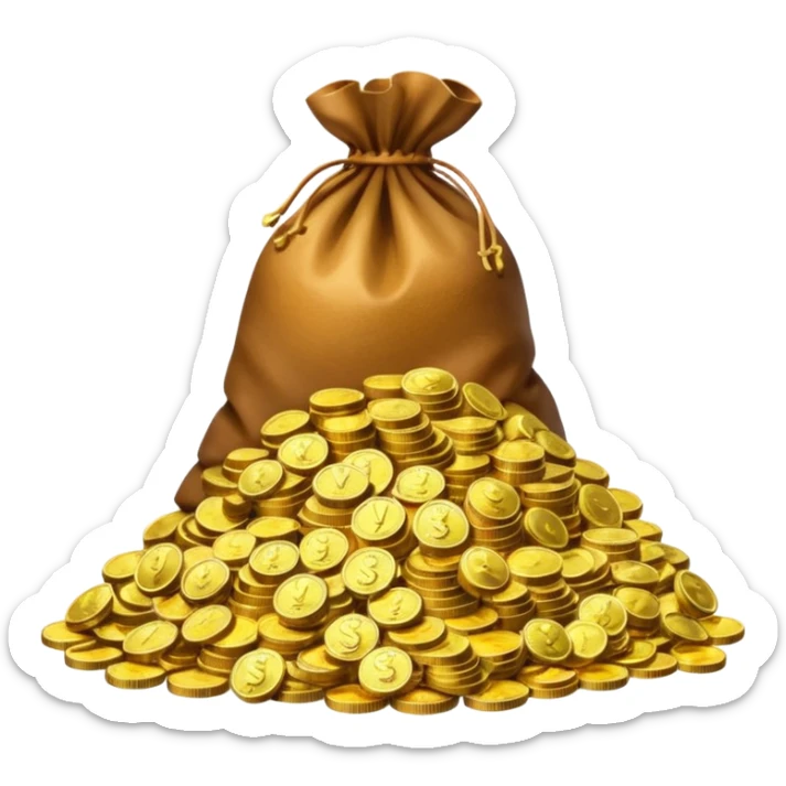 mountain of money with bags of money sticker