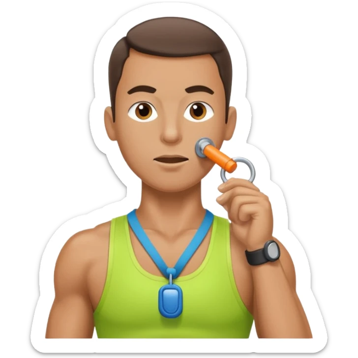 sporty fitness trainer with whistle around neck sticker