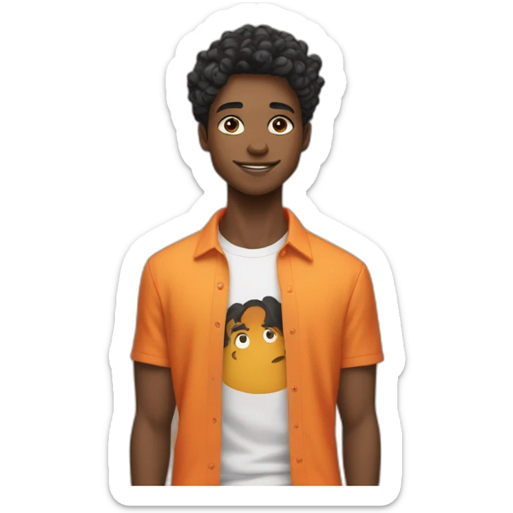 Black light skinned teen with cheslied jaw line in a orange shirt with waves as his hair style hair color should be black sticker